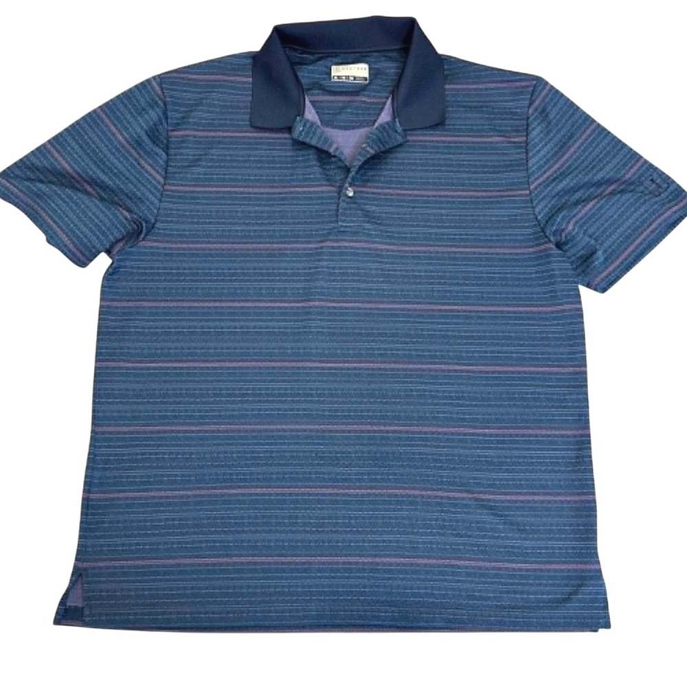 PGA Tour Mens XL Blue Purple Striped Short Sleeve Golf Polo Shirt Performance